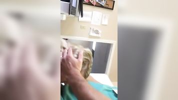 Hot blonde nurse takes care of big cock
