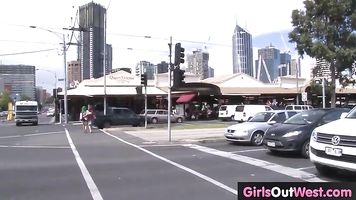 Hairy and shaved lesbian girls misbehave in public