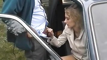 Old grey haired guy fucks y. woman outdoors