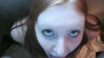 Sweet little redhead sucking cock with facial