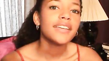 Beautiful Black teen Grace loves playing with her natural and hairy pussy